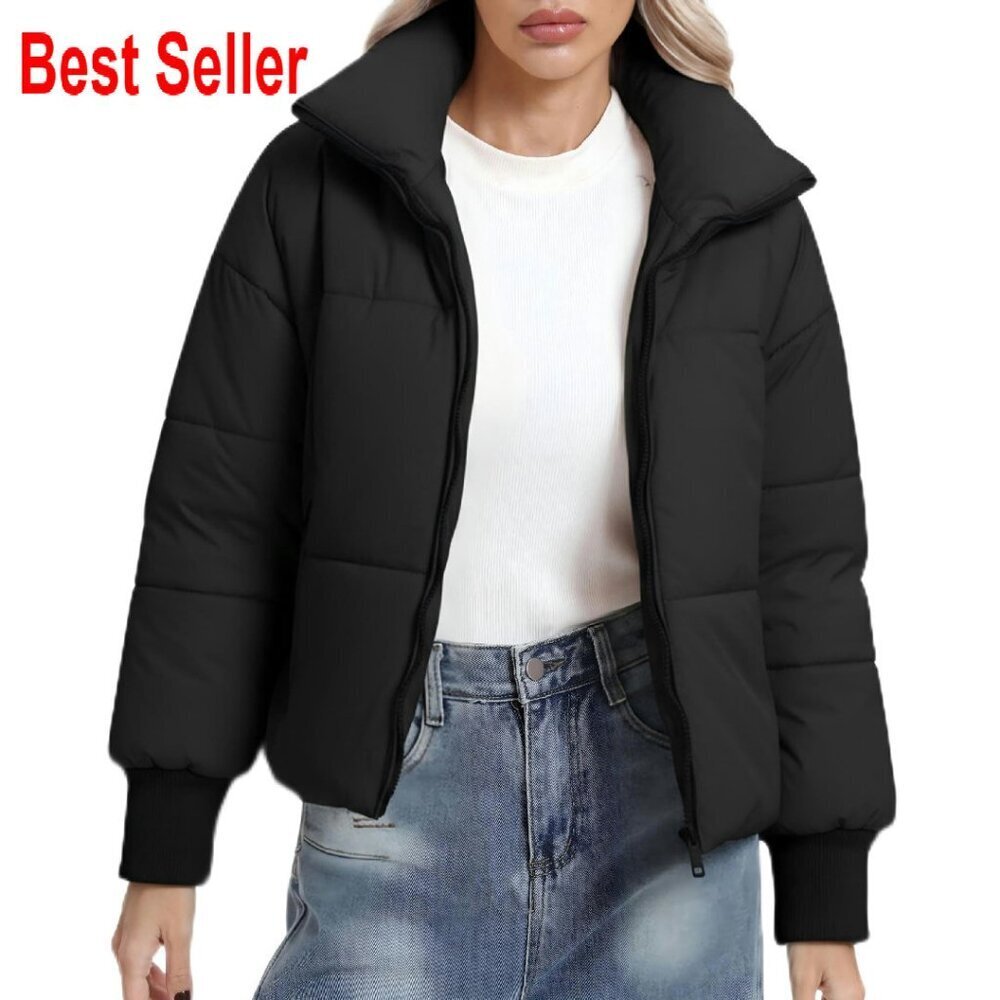 Cropped Puffer Jacket Quilted Winter Warm Casual Oversized Chic Outerwear